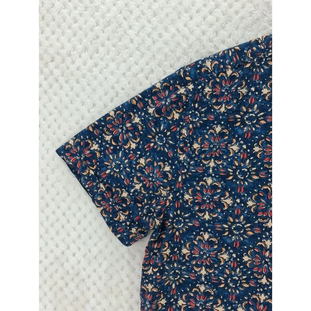 Express Men's Small Slim Soft Wash Blue Geometric Button Up Shirt